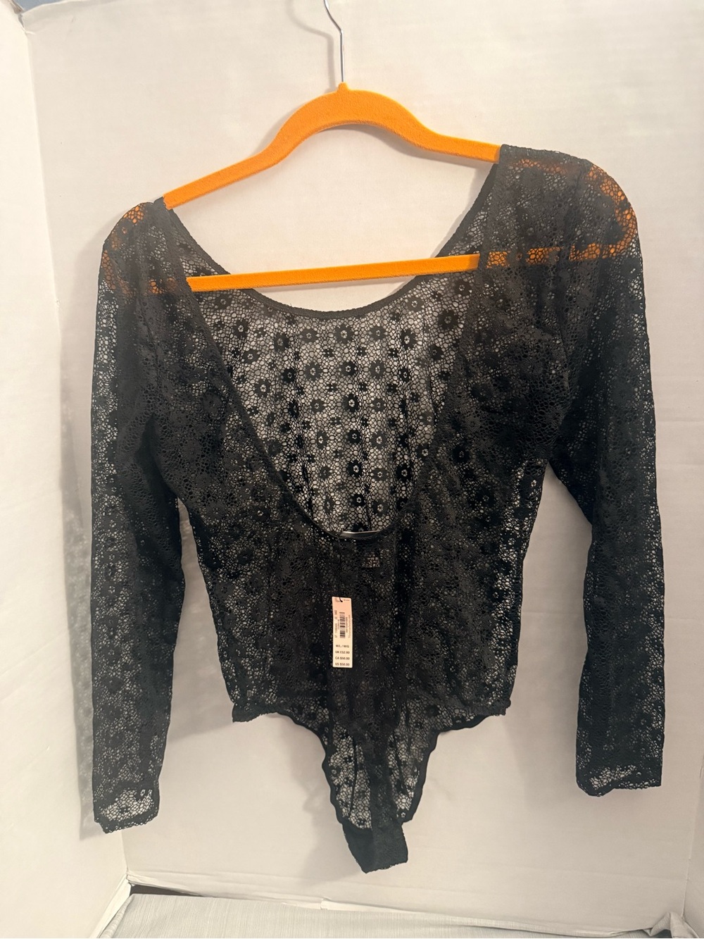 Victoria's Secret Black Sheer Lace Long-Sleeve Bodysuit